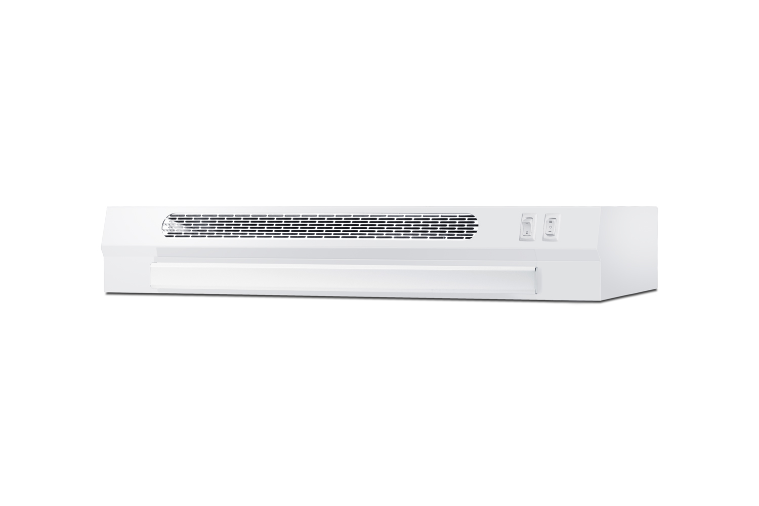24 inch wide under cabinet retractable range hood for ductless use in white, made in the USA